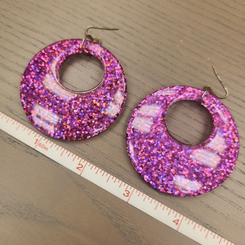 Pink glitter hoop earrings